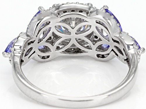 MOISSANITE FIRE® 2.02CTW DEW ROUND AND  .77CTW MARQUISE CUT TANZANITE PLATINEVE(R) RING - Size 6