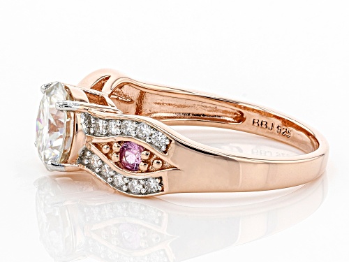 MOISSANITE FIRE(R) 1.70CTW DEW AND .15CTW PINK SAPPHIRE 14K ROSE GOLD OVER SILVER RING - Size 7