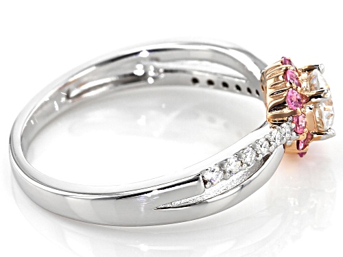MOISSANITE FIRE(R) .45CTW DEW AND .23CTW PINK SAPPHIRE PLATINEVE & 14K ROSE GOLD OVER PLATINEVE RING - Size 9