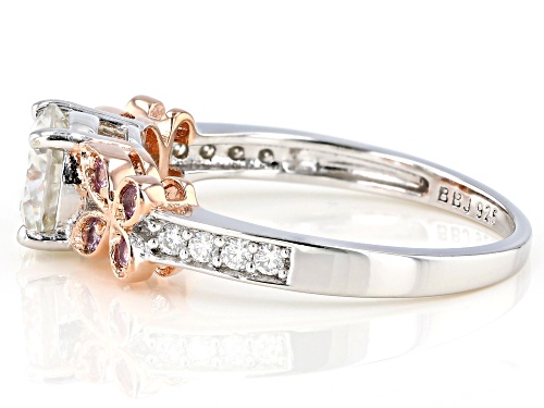 MOISSANITE FIRE(R) 1.08CTW DEW AND .17CTW PINK SAPPHIRE PLATINEVE(R) AND 14K ROSE GOLD ACCENT RING - Size 6
