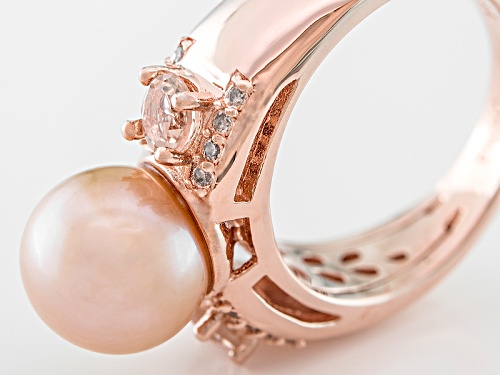 Pink Cultured Freshwater Pearl & Cor-De-Rosa Morganite™ & Zircon 18k Rose Gold Over Silver Ring - Size 8