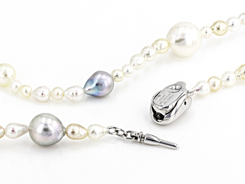3-8mm Multi-Color Cultured Akoya Pearl Rhodium Over Sterling Silver 22 Inch Necklace - Size 22