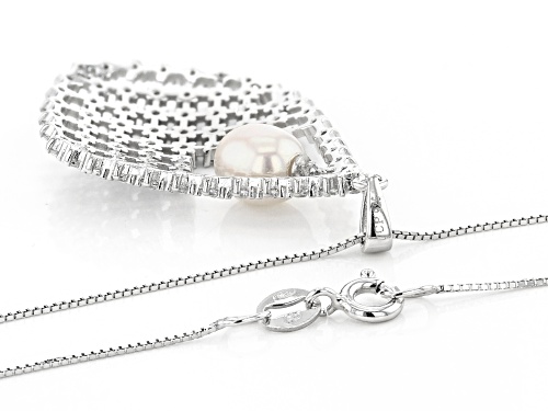 7-8mm White Cultured Freshwater Pearl & Bella Luce® Rhodium Over Sterling Silver Pendant With Chain