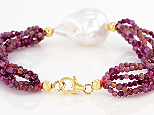 Genusis™ Cultured Freshwater Pearl & Ruby 18k Yellow Gold Over Sterling Silver Bracelet - Size 7