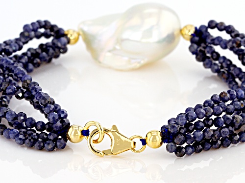 Genusis™ Cultured Freshwater Pearl & Sapphire 18k Yellow Gold Over Sterling Silver Bracelet - Size 7