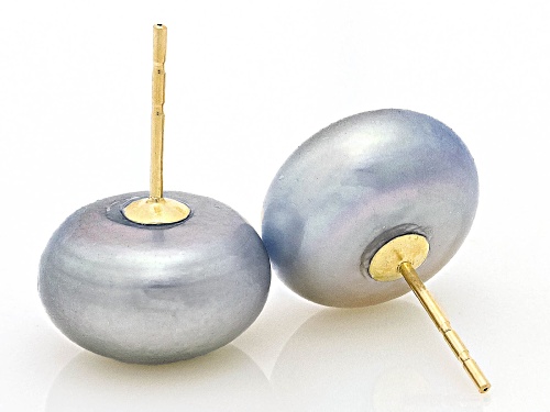 11-11.5mm Silver Cultured Freshwater Pearl 14k Yellow Gold Stud Earrings
