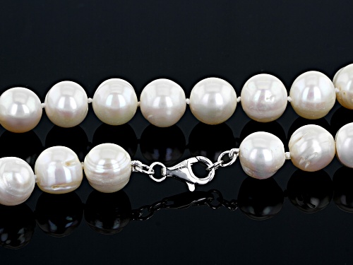 12-13mm White Cultured Freshwater Pearl Rhodium Over Sterling Silver 24 Inch Necklace - Size 24