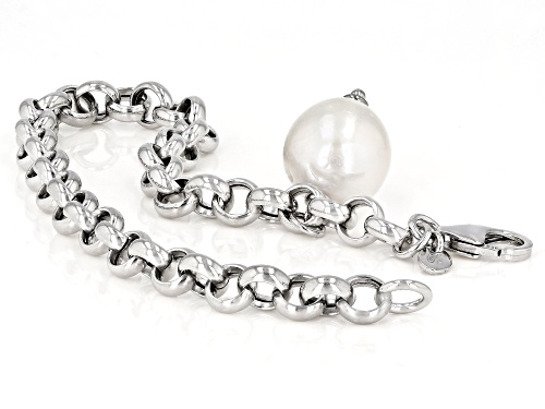 Genusis™ 11-12mm White Cultured Freshwater Pearl Rhodium Over Sterling Silver Bracelet - Size 8