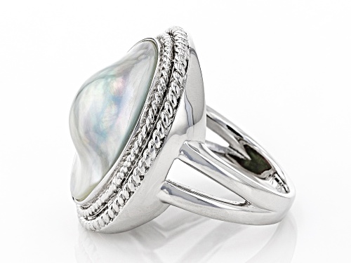 20mm Platinum Cultured South Sea Mabe Pearl Rhodium Over Sterling Silver Ring - Size 7
