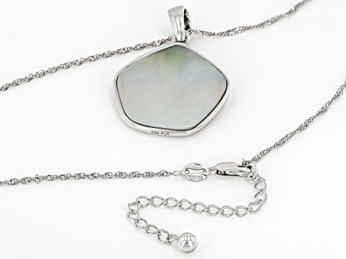 Tahitian South Sea Mother-of-Pearl & White Zircon Rhodium Over Silver Pendant With Chain