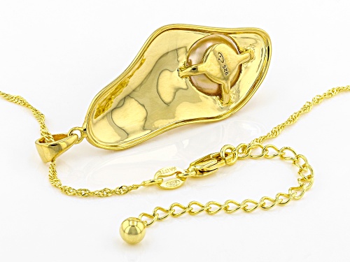12-13mm Golden Cultured South Sea Pearl 18k Yellow Gold Over Sterling Silver Pendant With Chain