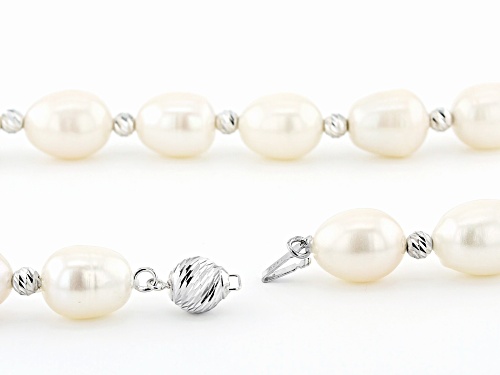 10.5-11.5mm White Cultured Freshwater Pearl Rhodium Over Sterling Silver 18 Inch Necklace - Size 18