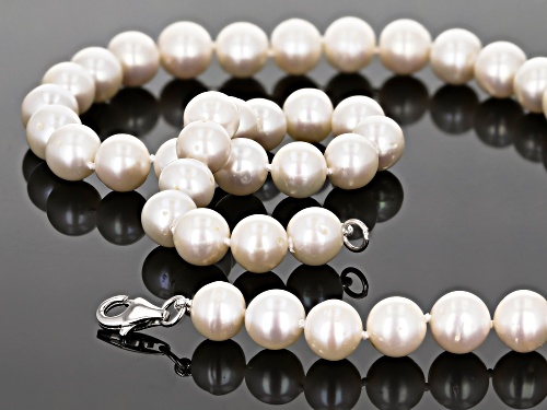 8-9mm White Cultured Freshwater Pearl Rhodium Over Sterling Silver 18 Inch Strand Necklace - Size 18