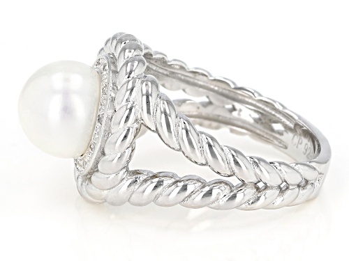 8-9mm White Cultured Freshwater Pearl & Bella Luce ® Rhodium Over Sterling Silver Ring - Size 10