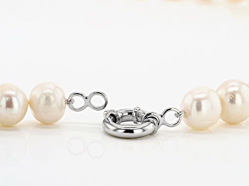 11-12.5mm White Cultured Freshwater Pearl Rhodium Over Sterling Silver 20 Inch Strand Necklace - Size 20