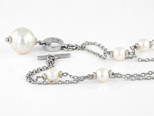 Genusis™ 12-13mm & 5-6mm White Cultured Freshwater Pearl Rhodium Over Sterling Silver Necklace - Size 18