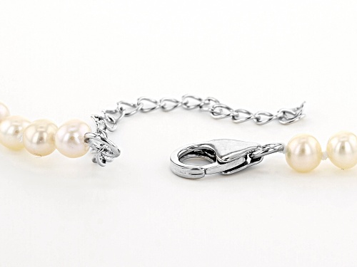 4-7mm White Cultured Freshwater Pearl Rhodium Over Sterling Silver 18 Inch Necklace - Size 18