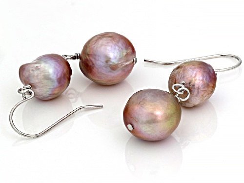 Genusis™ 10-12mm Pink Cultured Freshwater Pearl Rhodium Over Sterling Silver Drop Earrings