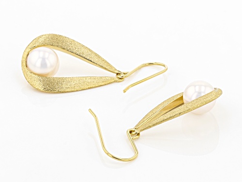 8mm White Cultured Japanese Akoya Pearl 18k Yellow Gold Over Sterling Silver Earrings