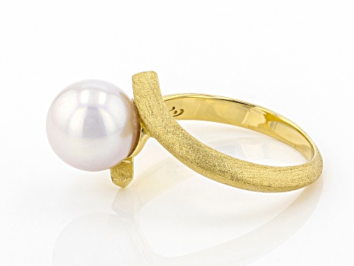 8mm White Cultured Japanese Akoya Pearl 18k Yellow Gold Over Sterling Silver Ring - Size 11