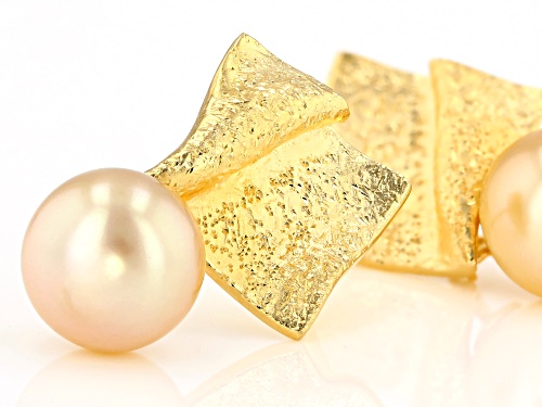 10mm Golden Cultured South Sea Pearl 18k Yellow Gold Over Sterling Silver Earrings