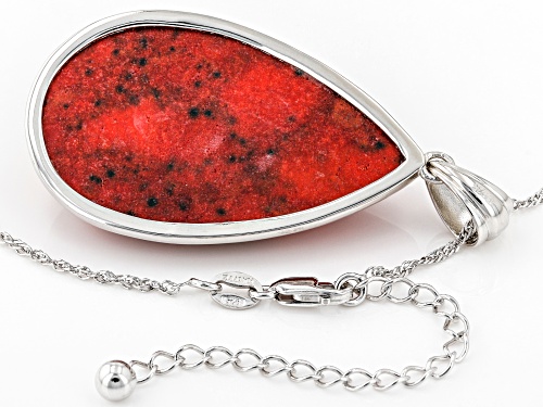 23x39mm Red Sponge Coral Rhodium Over Sterling Silver Pendant With Chain