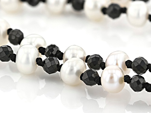 5.5-6mm White Cultured Freshwater Pearl & Black Spinel 48 Inch Endless Necklace - Size 48