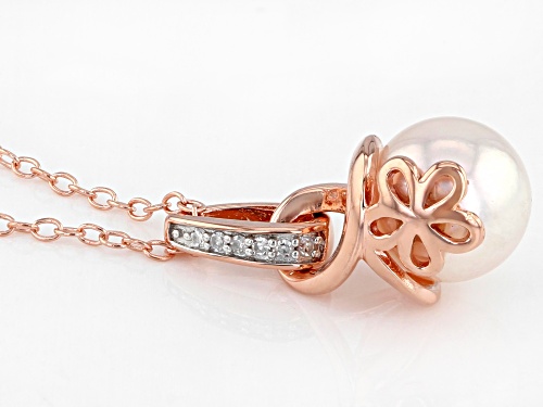 8-8.5mm White Cultured Japanese Akoya Pearl With Diamond Accent 18k Rose Gold Over Silver Pendant