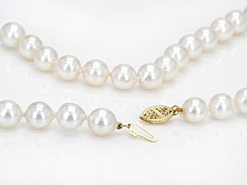 8-8.5mm White Cultured Japanese Akoya Pearl 14k Yellow Gold 18 Inch Strand Necklace - Size 18