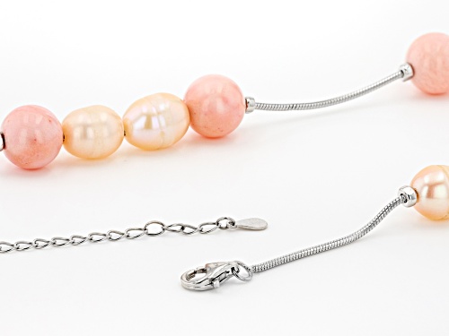 9-10mm Pink Cultured Freshwater Pearl & 10mm Pink Conch Shell Rhodium Over Sterling Silver Necklace - Size 18