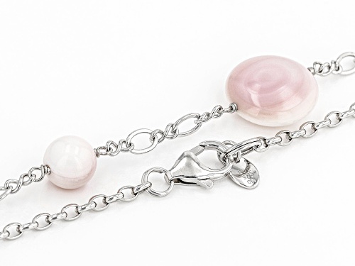 7-15mm Pink Conch Shell Rhodium Over Sterling Silver 36 Inch Necklace - Size 36