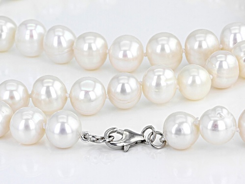 10-11mm White Cultured Freshwater Pearl Rhodium Over Sterling Silver 24 Inch Strand Necklace - Size 24