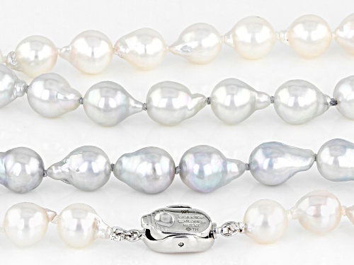 7-7.5mm Multi-Color Japanese Akoya Pearl Rhodium Over Sterling Silver 36 Inch Graduated Necklace - Size 36