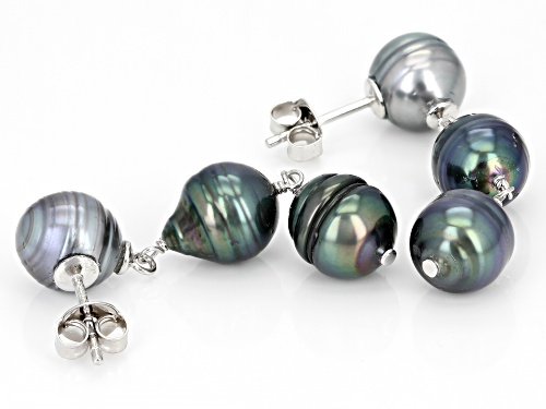 8mm Cultured Tahitian Pearl Rhodium Over Sterling Silver Dangle Earrings