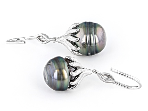 10mm Cultured Tahitian Pearl Rhodium Over Sterling Silver Earrings