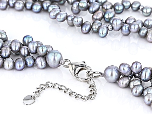 4-8mm Platinum Cultured Freshwater Pearl & Hematine Rhodium Over Silver Multi-Strand 20 In Necklace - Size 20