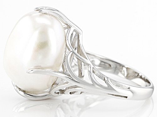 12mm White Cultured Freshwater Pearl Rhodium Over Sterling Silver Ring - Size 11