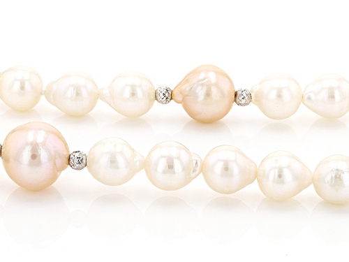 7-8mm & 9-11mm Peach & White Cultured Freshwater Pearl Rhodium Over Silver 32 Inch Necklace - Size 32