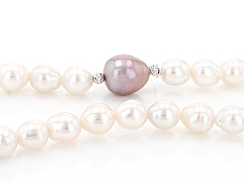 7-8mm & 9-11mm Lavender & White Cultured Freshwater Pearl Rhodium Over Silver 32 Inch Necklace - Size 32