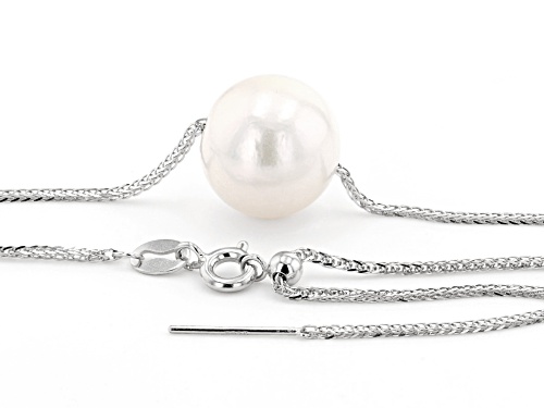 12-12.5mm White Cultured Freshwater Pearl Rhodium Over Sterling Silver 20 Inch Necklace - Size 20