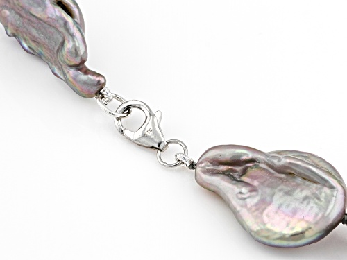 15-18mm Platinum Cultured Freshwater Coin Pearl Rhodium Over Sterling Silver 20 Inch Necklace - Size 20