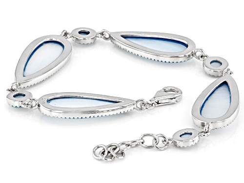 Blue South Sea Mother-Of-Pearl Rhodium Over Sterling Silver 7 Inch Bracelet - Size 7