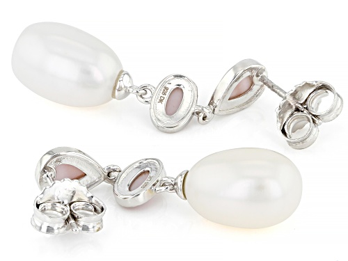 9-10mm White Cultured Freshwater Pearl & Pink Mother-Of-Pearl Rhodium Over Sterling Silver Earrings