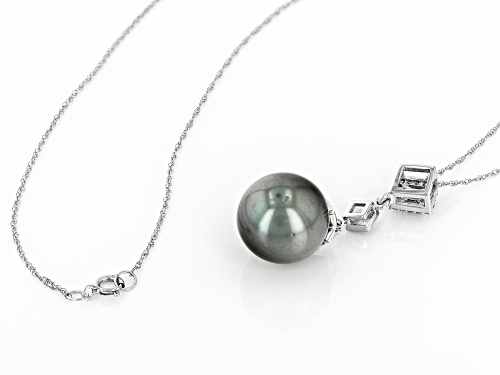 11-12mm Cultured Tahitian Pearl With Diamond & Sapphire Accent Rhodium Over 10K White Gold Pendant