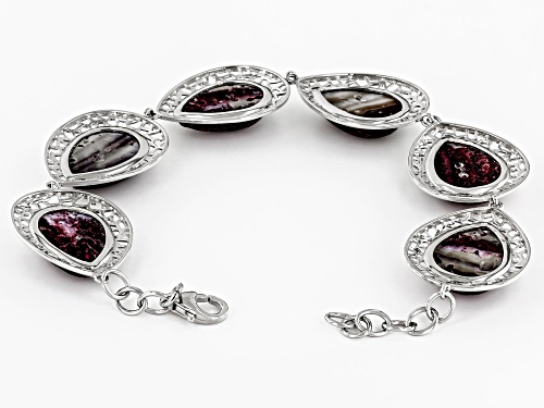 Purple Spiny Oyster Shell Rhodium Over Sterling Silver 7 Inch Bracelet - Size 7