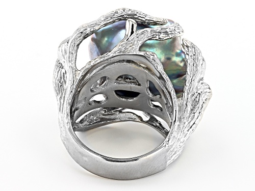 Genusis™ 15mm Platinum Cultured Freshwater Pearl Rhodium Over Sterling Silver Ring - Size 7