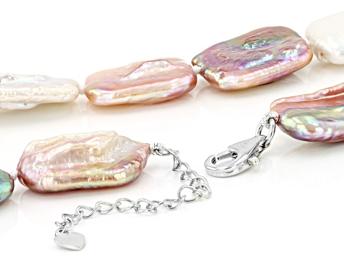 14-16mm Multi-Color Cultured Freshwater Pearl Rhodium Over Silver 20 Inch Necklace & Bracelet Set