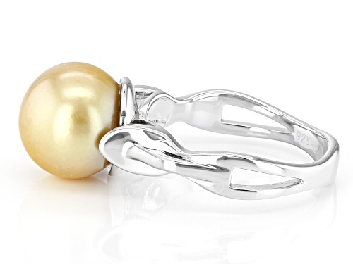 11mm Golden Cultured South Sea Pearl Rhodium Over Sterling Silver Ring - Size 11