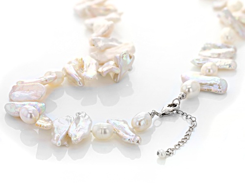 17mm & 4-5mm White Cultured Freshwater Pearl Rhodium Over Sterling Silver Necklace - Size 18