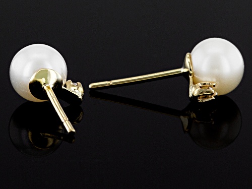 5-6mm White Cultured Freshwater Pearl & 0.02ctw White Diamond 14k Yellow Gold Stud Earrings